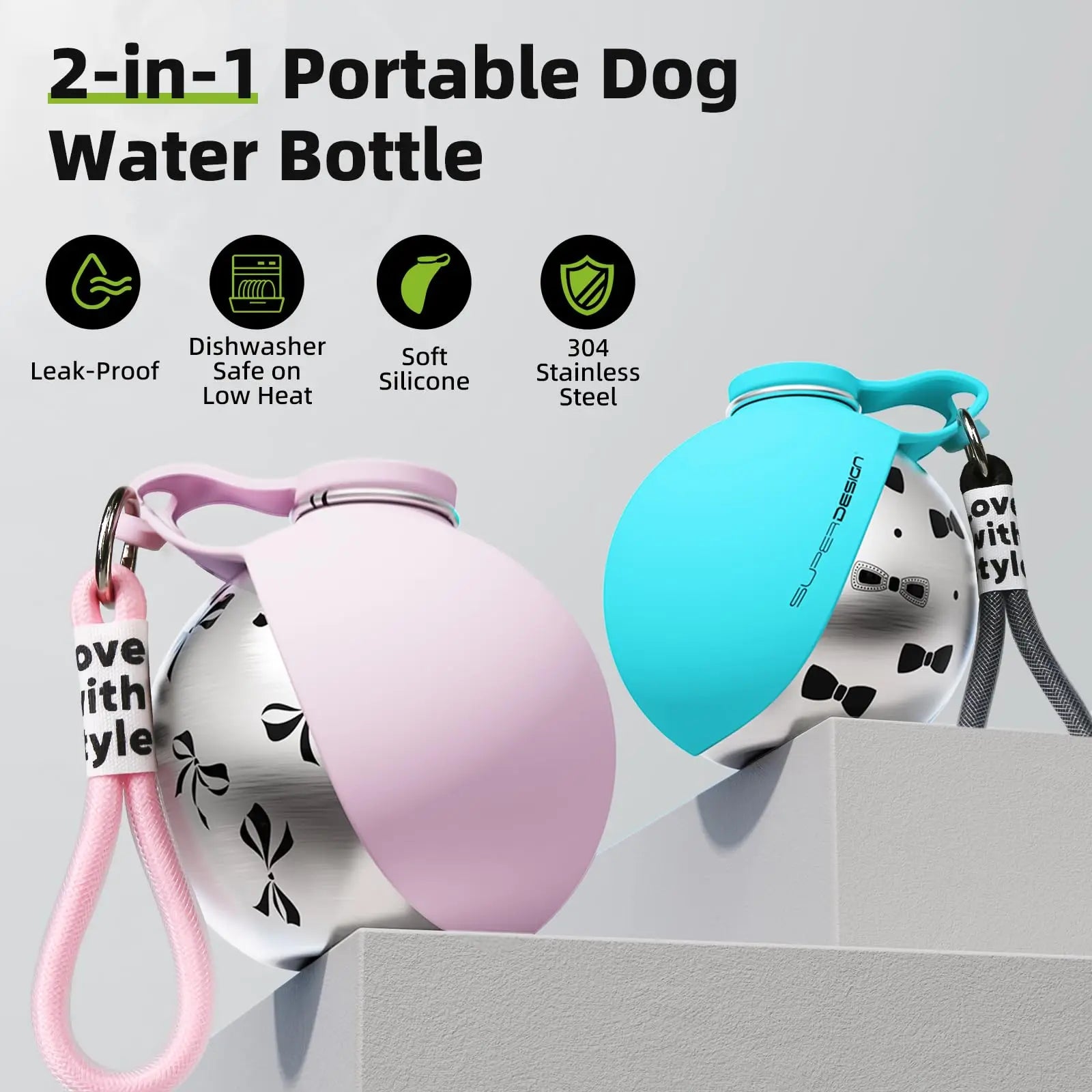 Midello portable stainless steel dog water bottle in teal
