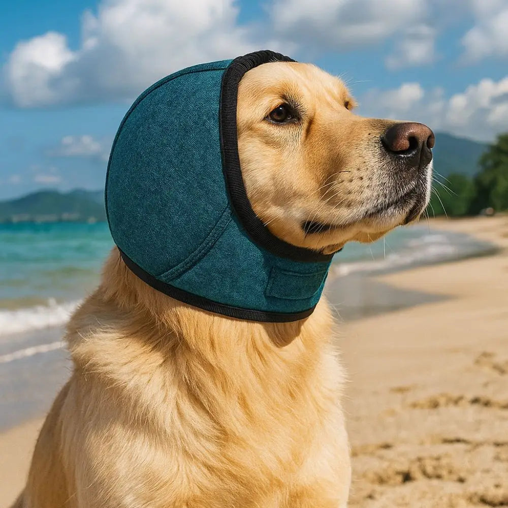Midello noise-cancelling dog ear covers close-up showing adjustable strap and soft lining